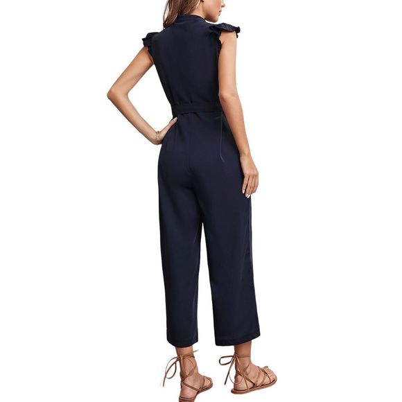 Della Mel Black Button-Front FlutterSleeve Jumpsuit Women Size L - Picture 2 of 2